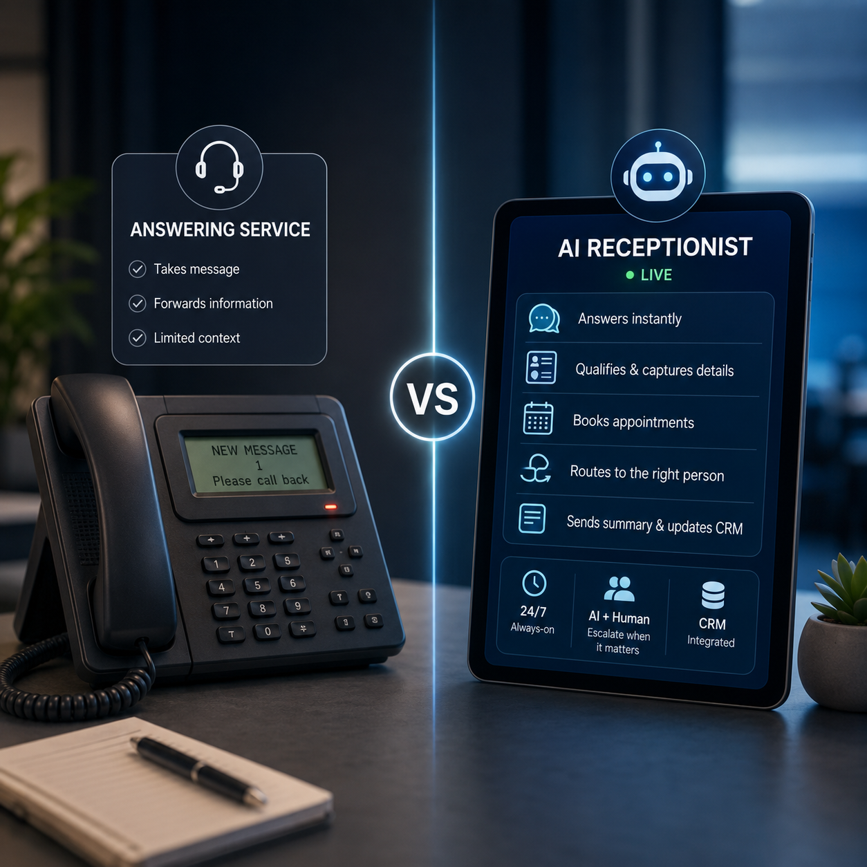 AI receptionist vs answering service image
