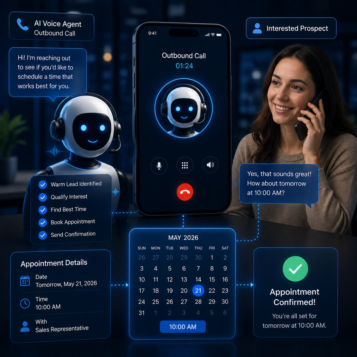 Outbound call setting an appointment with a warm lead