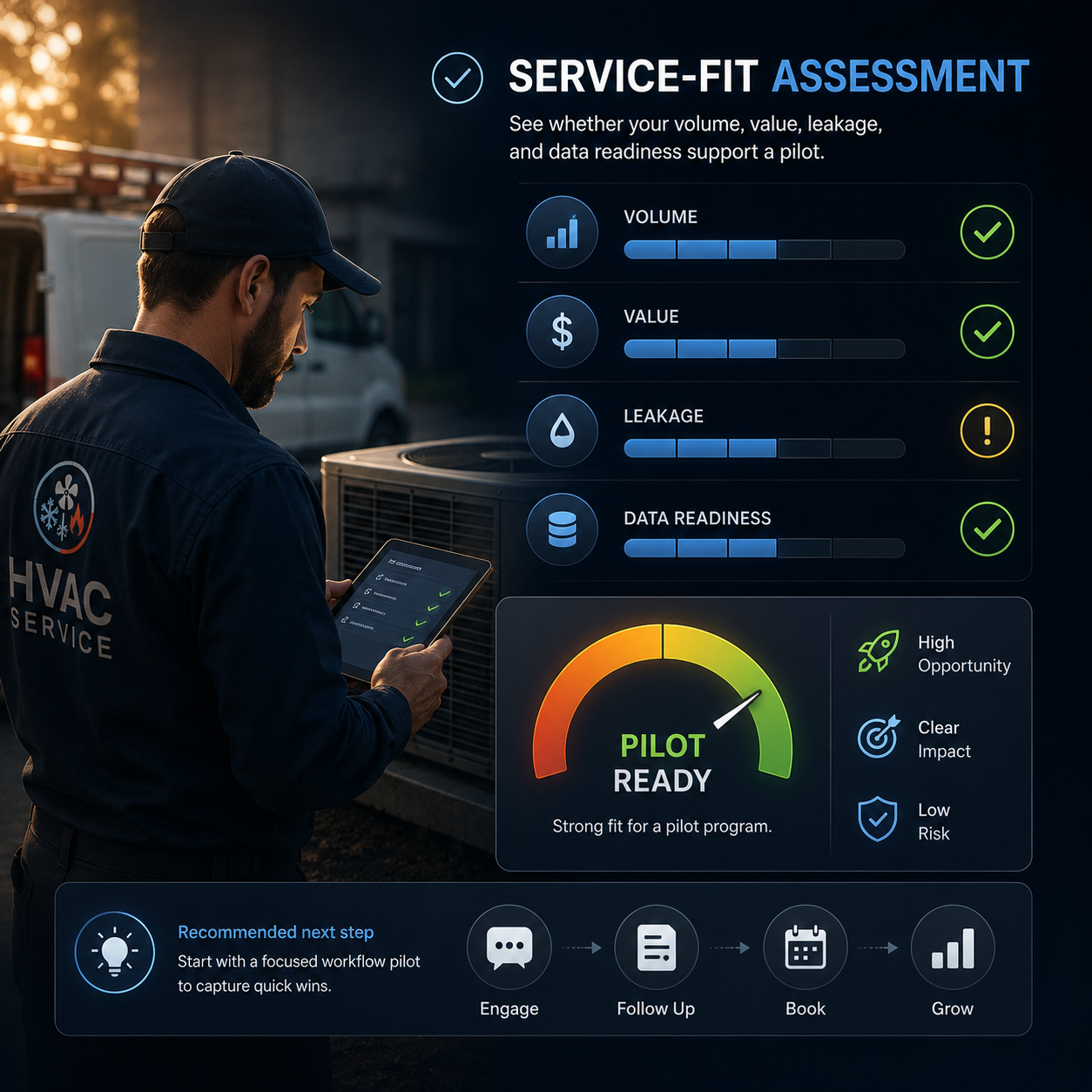 HVAC service technician working on equipment