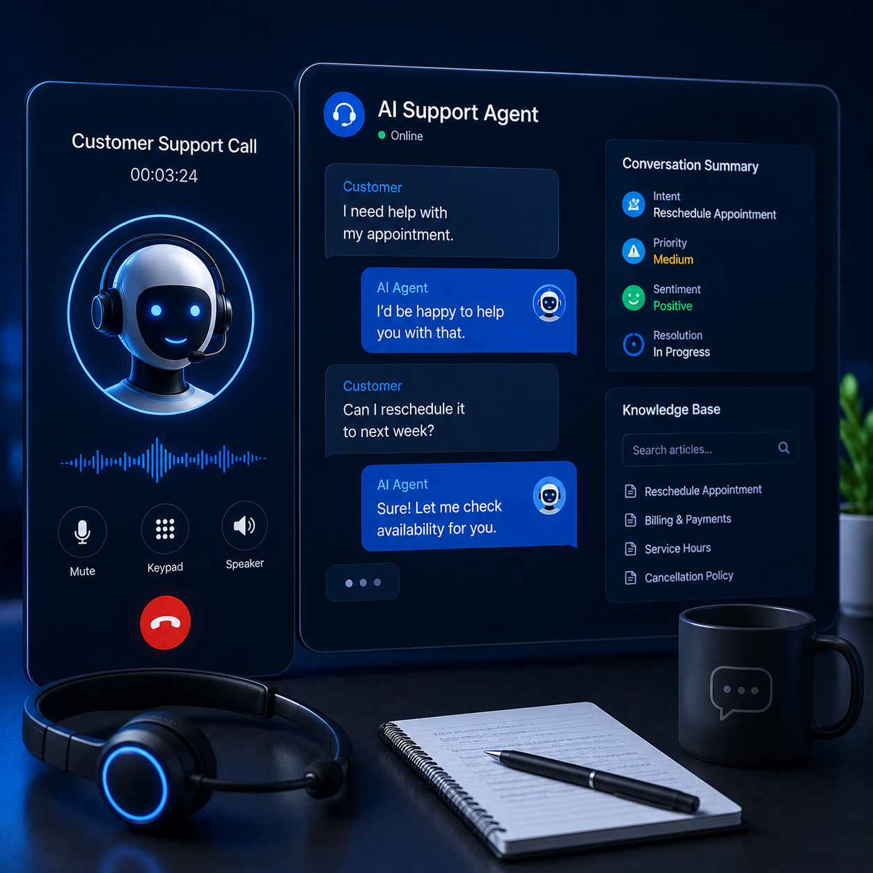 Customer support call in progress